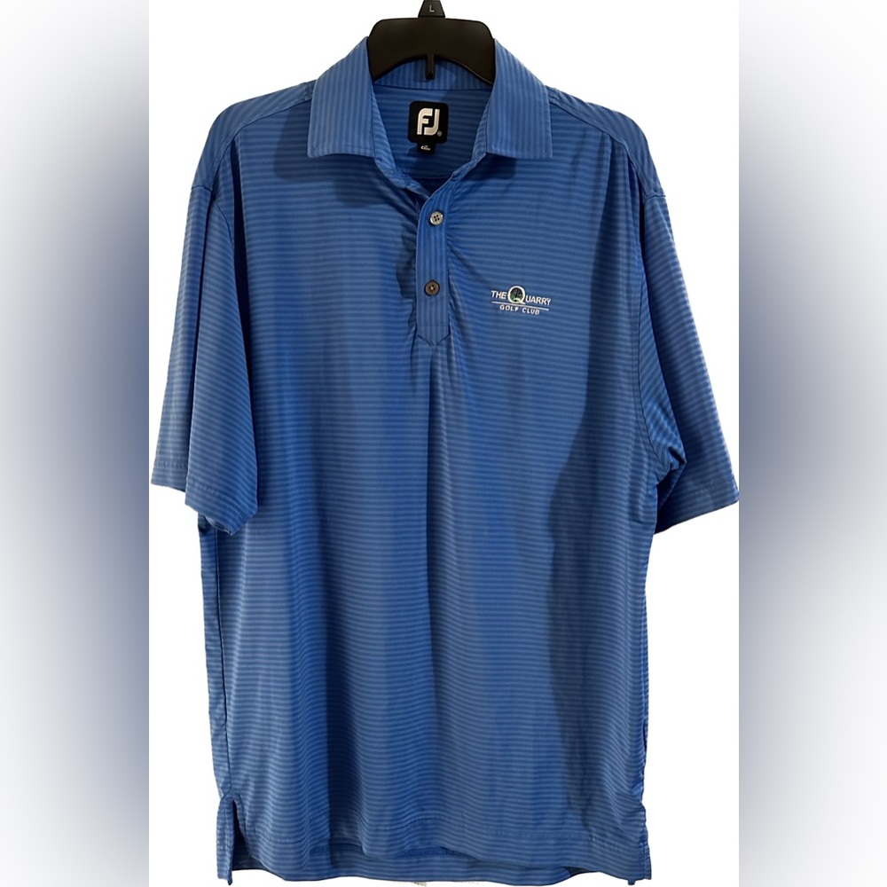 EUC FootJoy Golf shirt polo, blue with blue stripes, 92% polyester, 8% spandex
